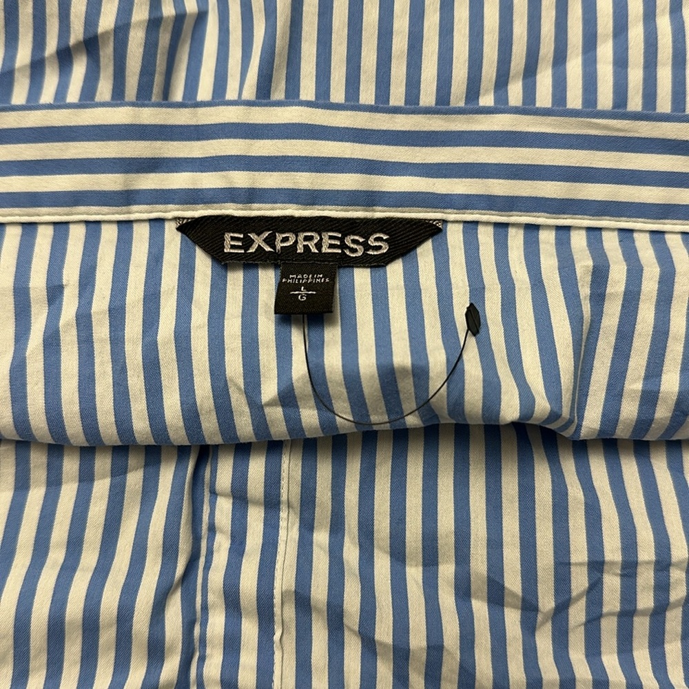 Express Off The Shoulder Button Down Stripes - image 2
